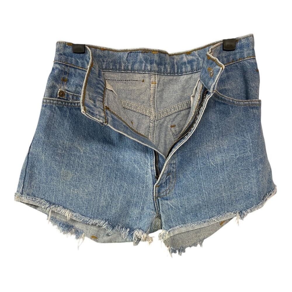 Levis Women's 28 Orange Tab Jean Shorts Distressed Light Wash Denim Raw Hem Mom - Picture 6 of 8